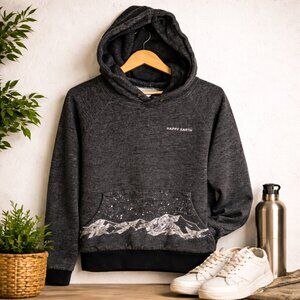 Happy Earth Organic Cotton Mountain Hoodie Charcoal Gray Pullover | Size M